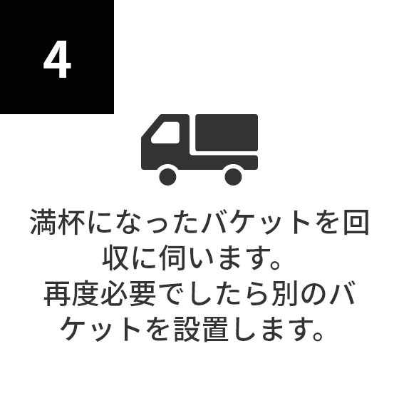 満杯になったバケットを回収に伺います。再度必要でしたら別のバケットを設置します。